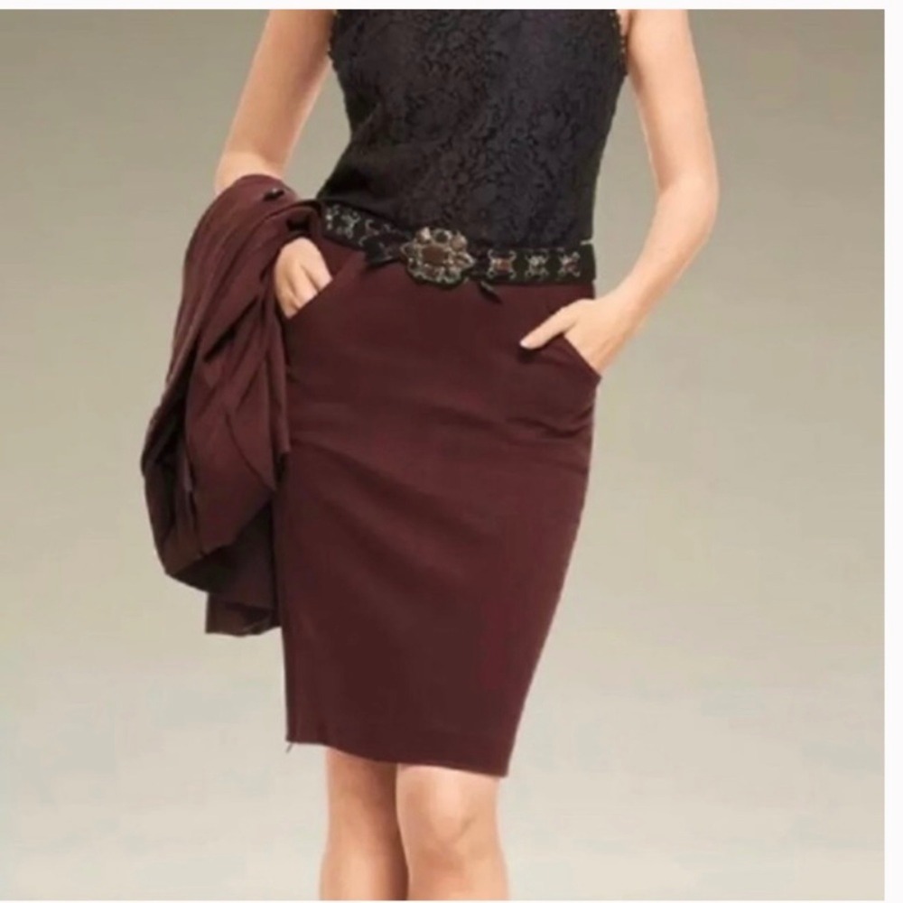 CAbi Currant Brown Double Zip Boss Pencil‎ Skirt Size 10